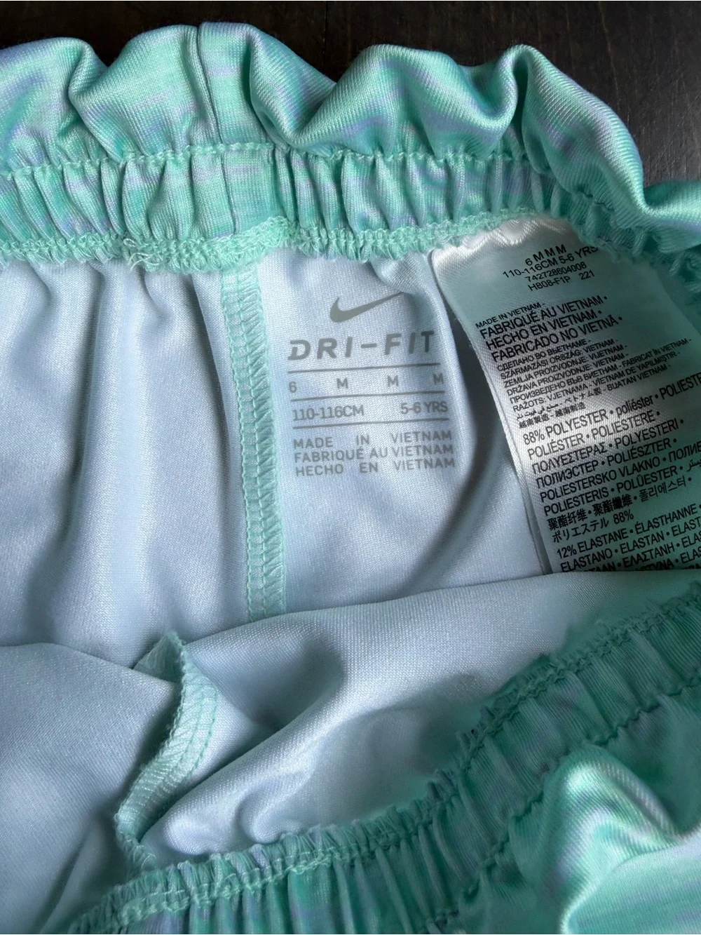 Nike Girls Light Mint Athletic Shorts with Ruffled Elastic Waist Size 6